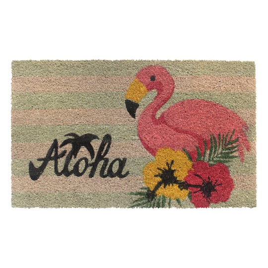 RugSmith Multicolor Machine Tufted Aloha Flamingo Doormat